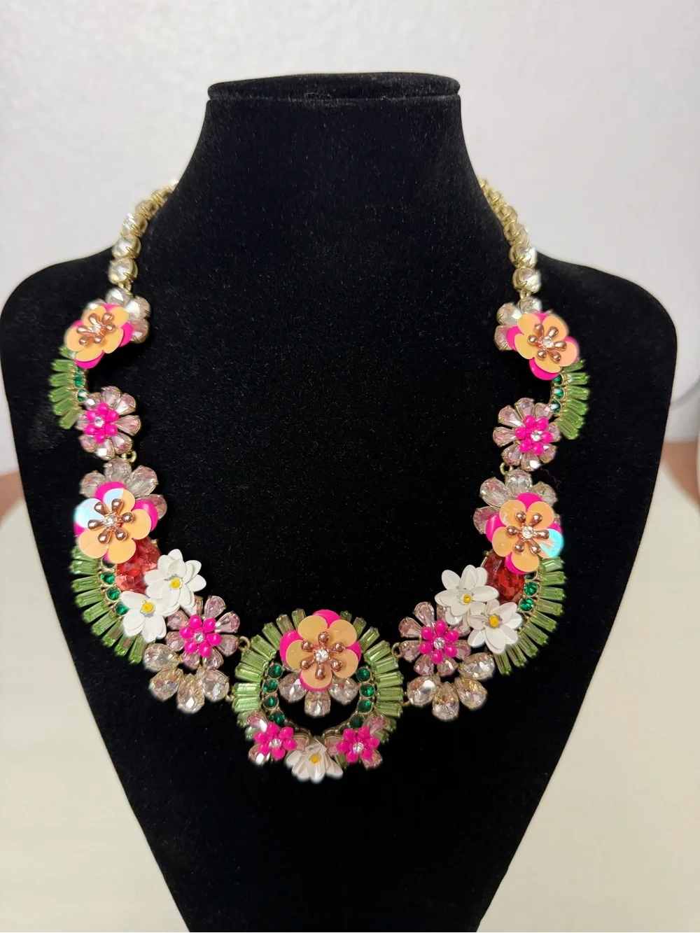J.Crew Pink & Green Wilderness Jeweled Floral Statement Necklace - Picture 7 of 7